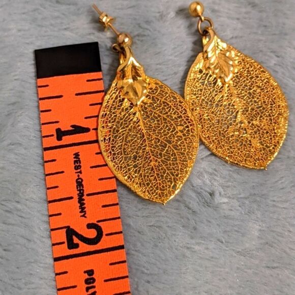 Vintage 80s Silver-plated/Gold Filled Leaf Motif Earrings Made from Real Leaves - Picture 13 of 16